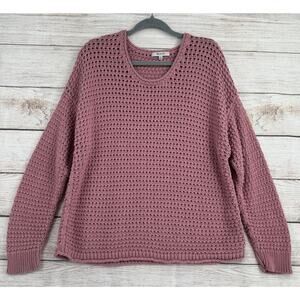 Madewell Open-Stitch Austen Pullover Sweater Womens XL Pink